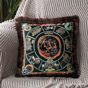 Unique Designed European American Luxury Printed Polyester Cushion Cover Horse printed Lumbar Cover Tassel Edge Modern Throw Pillow Covers Square Decorative Set Cushion Covers For Home Bed Couch Sofa Bench