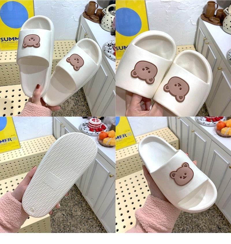 Unisex Summer Slippers Beach Slides Flip Flops Bear Thick Soled Boys Girls Bathroom Shoes Slides Sandals With Thick Sole Non-Slip Beach Pool Slides Open Toe Style Outdoor Slippers For Men And Women