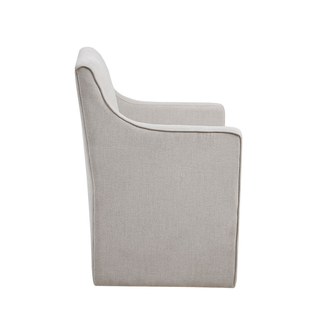 Upholstered Dining Chair with Casters and Padded Arms