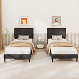 Upholstered Platform Bed with Tufted Headboard and Wooden Slats-Twin Size
