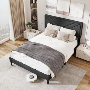 Upholstered Platform Bed with Tufted Headboard and Wooden Slats-Full Size