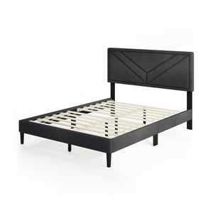 Upholstered Platform Bed with Tufted Headboard and Wooden Slats-Full Size