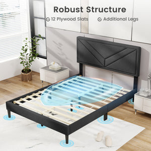 Upholstered Platform Bed with Tufted Headboard and Wooden Slats-Full Size