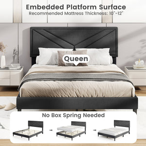 Upholstered Platform Bed with Tufted Headboard and Wooden Slats-Queen Size