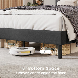 Upholstered Platform Bed with Tufted Headboard and Wooden Slats-Queen Size