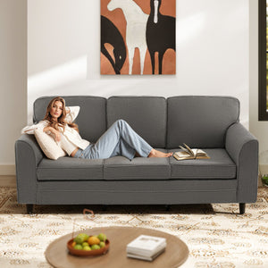 Upholstered Teddy Velvet 3-Seat Sofa with Comfy Back Pillows-Gray