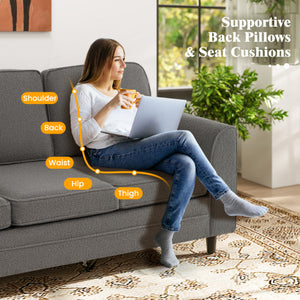 Upholstered Teddy Velvet 3-Seat Sofa with Comfy Back Pillows-Gray