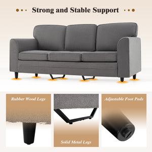 Upholstered Teddy Velvet 3-Seat Sofa with Comfy Back Pillows-Gray
