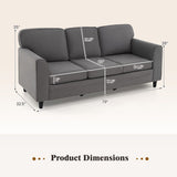 Upholstered Teddy Velvet 3-Seat Sofa with Comfy Back Pillows-Gray