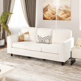 Upholstered Teddy Velvet 3-Seat Sofa with Comfy Back Pillows-White