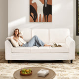 Upholstered Teddy Velvet 3-Seat Sofa with Comfy Back Pillows-White