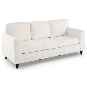Upholstered Teddy Velvet 3-Seat Sofa with Comfy Back Pillows-White