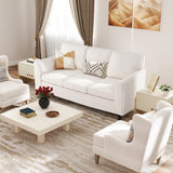 Upholstered Teddy Velvet 3-Seat Sofa with Comfy Back Pillows-White