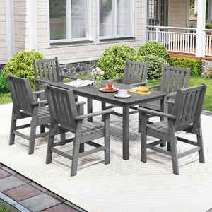 7 Pieces Patio Dining Set Outdoor HDPE Weather Resistant Table and Chairs Set-Grey
