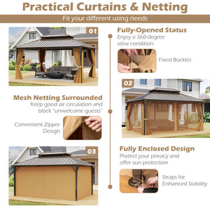 10 X 10 Feet Hardtop Gazebo with Netting and Curtain for Patio Backyard-Coffee