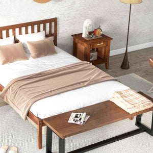 3-Piece Bedroom Bundle: Twin/Full/Queen Size Wood Bed Frame + Dining Bench 2/3 Person Entryway Shoe Bench + Rattan Nightstand End Table