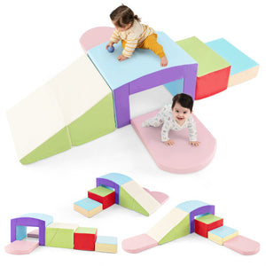 6 Pieces Foam Climbing Blocks Soft Play Climbing for Toddlers with Tunnel-Beige