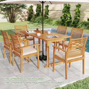 Acacia Wood 7-Piece Patio Dining Set with Umbrella Hole