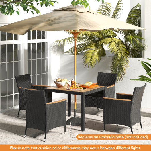 5 Pieces Patio Dining Table Set for 4 with Umbrella Hole-Black