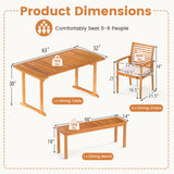 6 Pieces Outdoor Acacia Wood Dining Set with Umbrella Hole