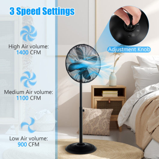 16 Inch Pedestal Standing Fan with 3 Speeds and Adjustable Height Black