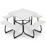 8-person Outdoor Picnic Table with 4 Benches and Umbrella Hole White