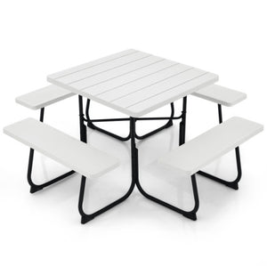 8-person Outdoor Picnic Table with 4 Benches and Umbrella Hole White