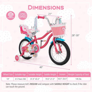 14 Inch Girls Bike with Doll Seat and Basket for 3-5 Years Olds Pink