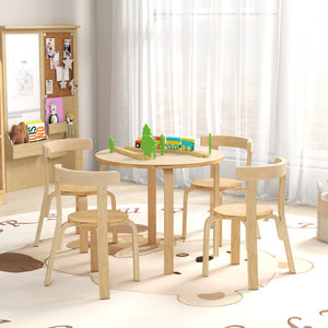 5-Piece Kids Toddler Wooden Curved Back Activity Table and Chair Set with Toy Bricks