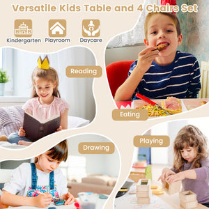 5-Piece Kids Toddler Wooden Curved Back Activity Table and Chair Set with Toy Bricks