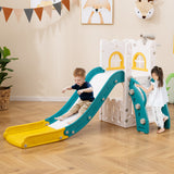 6-in-1 Toddler Slide L-shaped Playground with Basketball Hoop and Ladder-Yellow