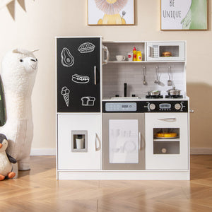 Pretend Play Kitchen with Utensils for Kids Aged 3+-Silver