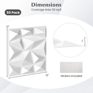 50-Pack 3D Wall Panels PVC Interior Wall Decoration with Diamond Accent-White