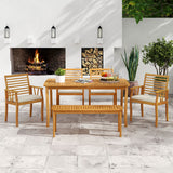 Acacia Wood Outdoor Table and Bench Chairs Set with 1.97 Inch Umbrella Hole