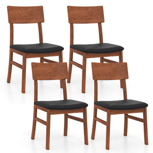 Dining Chairs Set of 2 with Rubber Wood Legs and Faux Leather Upholstered Seat-Black