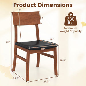 Dining Chairs Set of 2 with Rubber Wood Legs and Faux Leather Upholstered Seat-Black