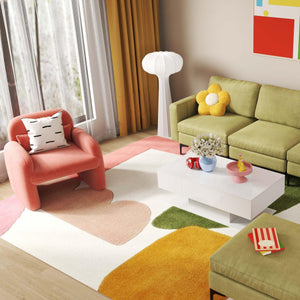 Living Room Deluxe Furniture Set-Accent Chair+Modular L-Shaped Sectional Sofa+LED Coffee Table