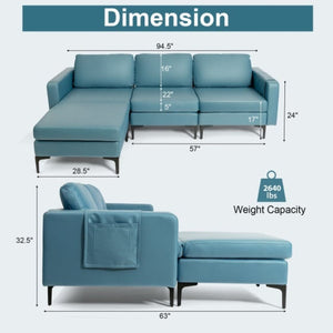 Living Room Deluxe Furniture Set-Accent Chair+Modular L-Shaped Sectional Sofa+LED Coffee Table