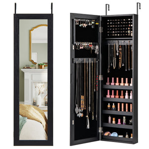 Jewelry Cabinet Wall or Door Mounted Jewelry Armoire with Full-Length Mirror-Black