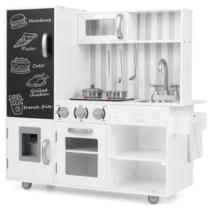 Pretend Play Kitchen for Kids with Real Sounds and Lights-Silver