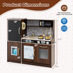 Toddler Pretend Play Kitchen for Boys and Girls 3-6 Years Old-Brown
