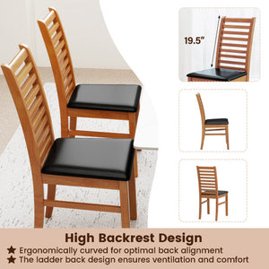 Set of 2 Wooden Dining Chair with Rubber Wood Legs for Living Room-Brown