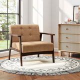 Rubber Wood Frame Accent Chair with Armrest for Living Room-Beige