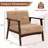 Rubber Wood Frame Accent Chair with Armrest for Living Room-Beige