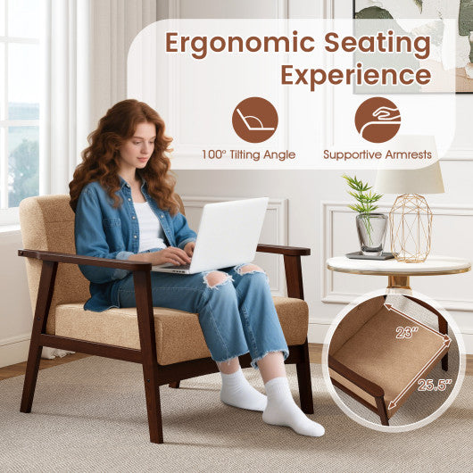 Rubber Wood Frame Accent Chair with Armrest for Living Room-Beige