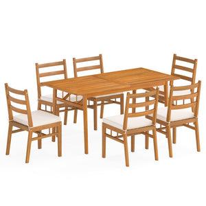 7 Pieces Patio Acacia Wood Dining Set Outdoor Rectangular Table and Chairs Set