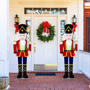 Set of 2 5 FT Lighted Nutcracker Soldier Outdoor Christmas Decoration with Glitter Sword