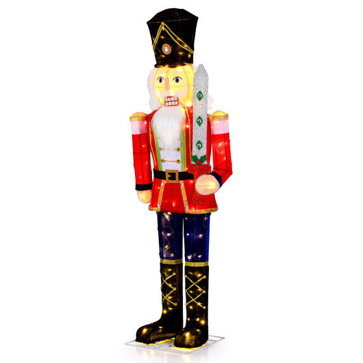 Set of 2 5 FT Lighted Nutcracker Soldier Outdoor Christmas Decoration with Glitter Sword