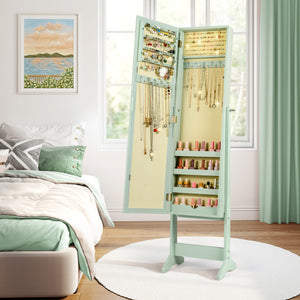 Mirrored Standing Jewelry Cabinet Storage Box-Green