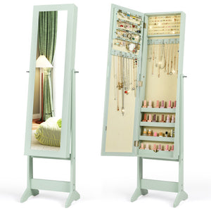 Mirrored Standing Jewelry Cabinet Storage Box-Green